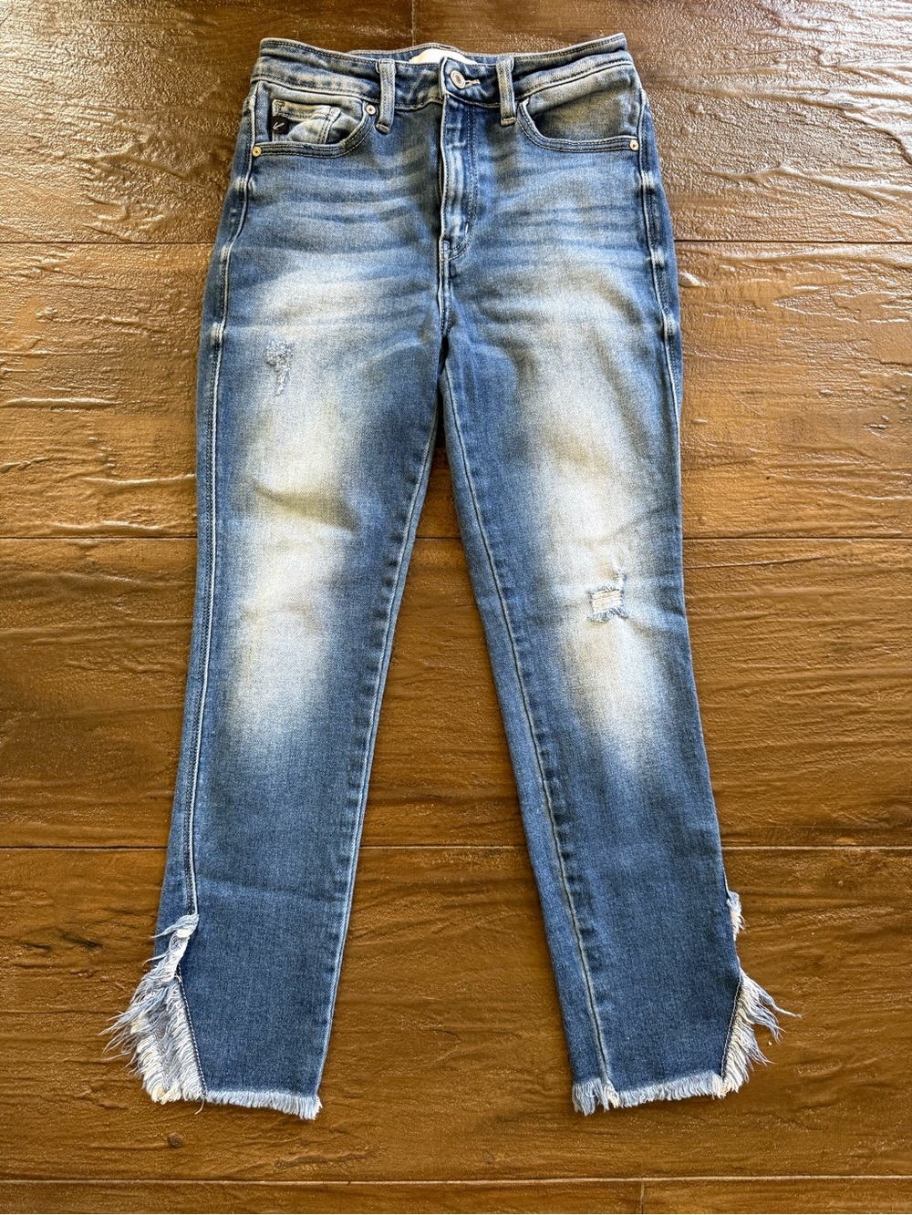 KanCan Light Blue Frayed Ankle Jeans with Distress